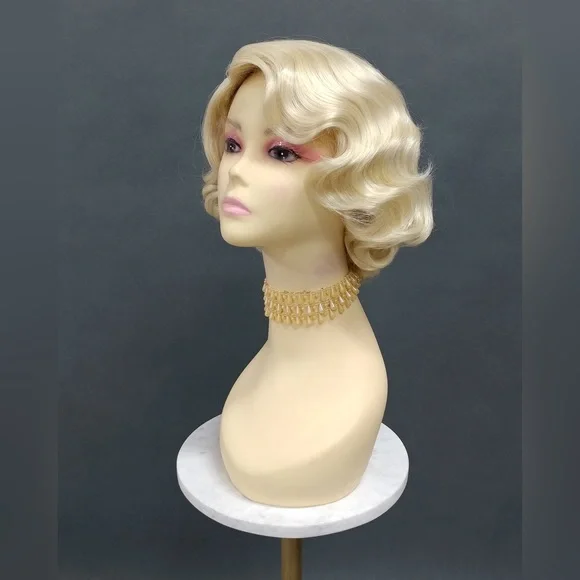 1920's Style Short Blonde Finger Wave Vintage Costume Wig - Picture 1 of 8